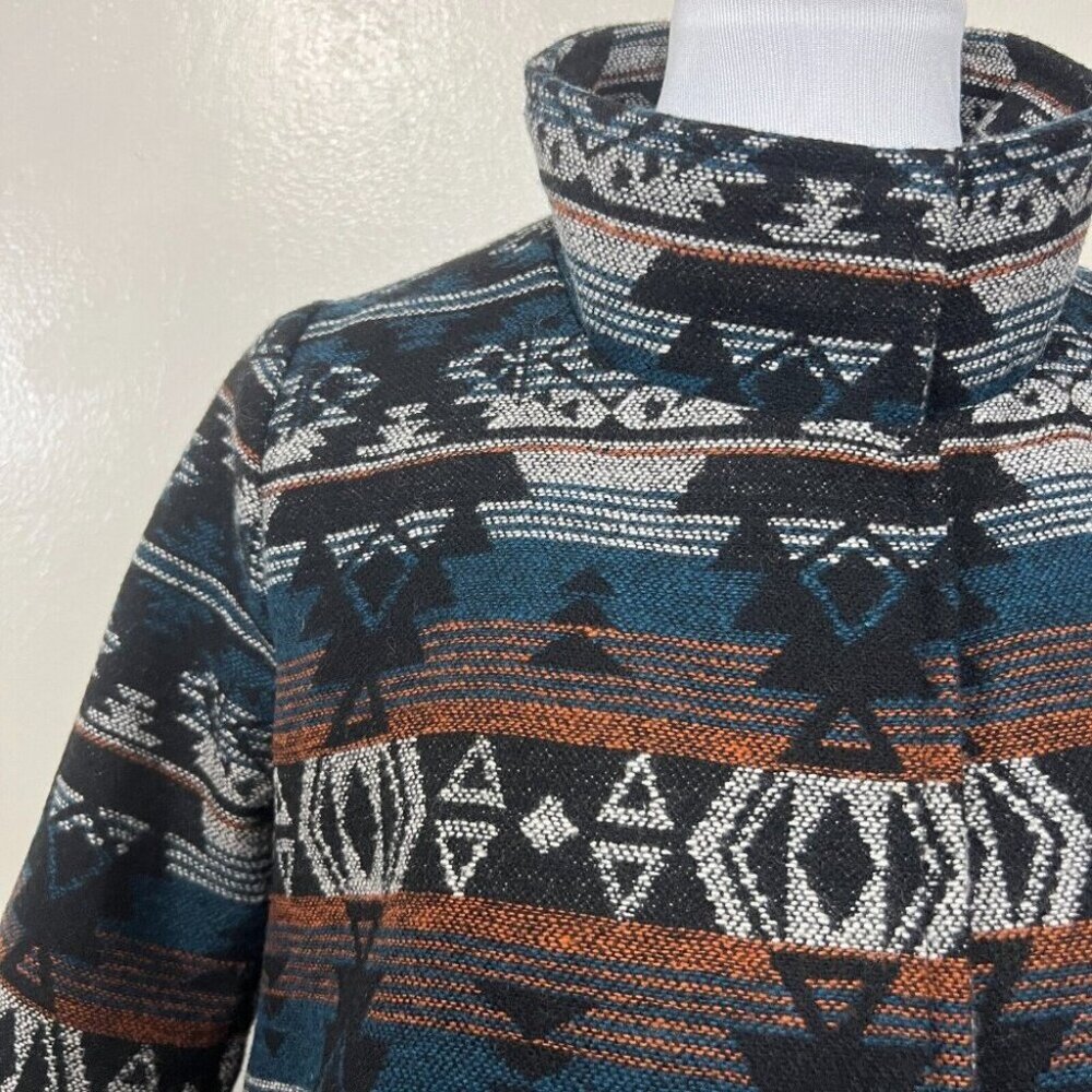 Billabong Womens Aztec Print‎ Snap Up Small Jacket Southwest High Neck Wool Coat - Picture 3 of 11